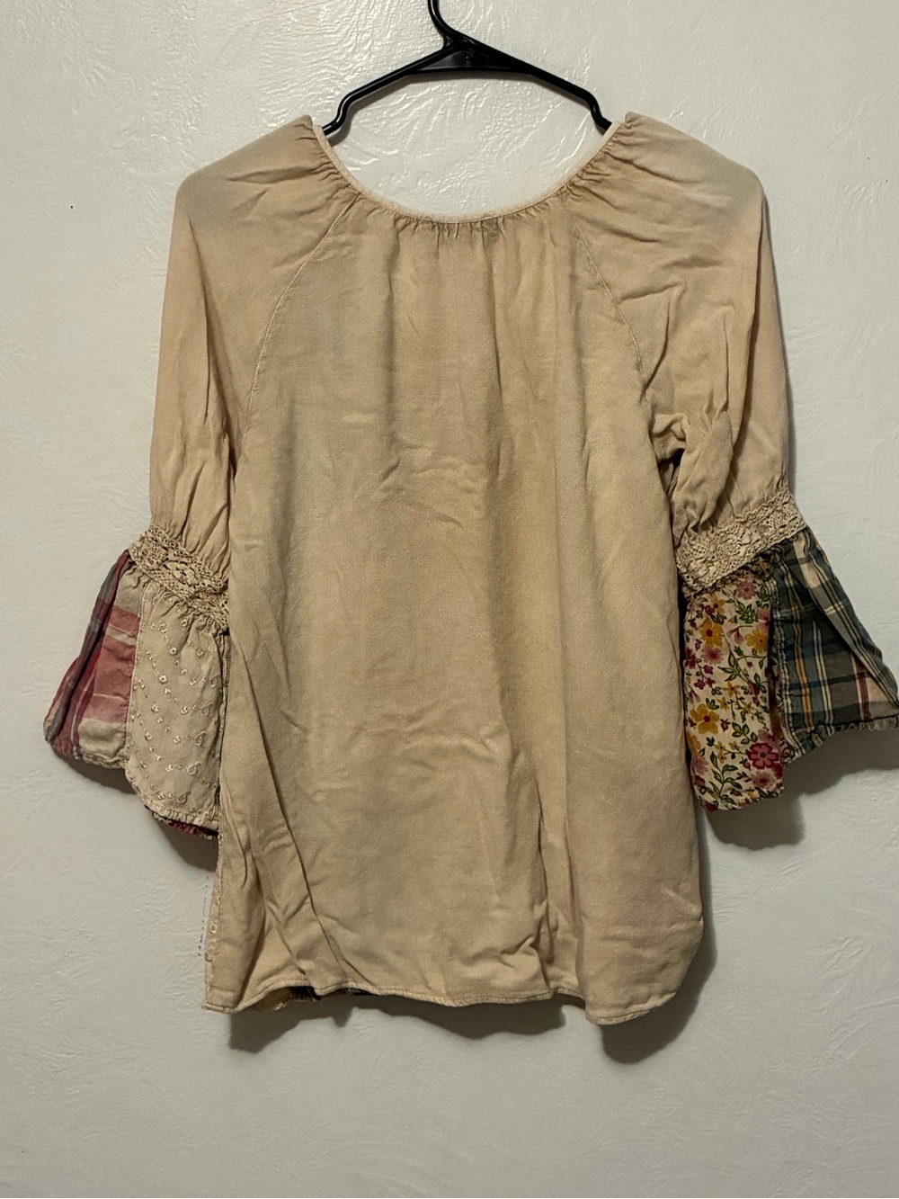 Young Threads Patchwork Bohemian Blouse Floral Plaid Crotchet Detail Small - Picture 7 of 10